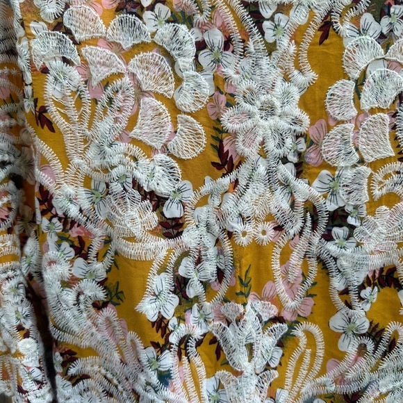 Solitaire by Ravi Kholsa Boho Mustard Yellow Allover Florak Embroidered Blouse - Picture 5 of 7
